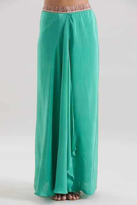 Buy Basanti - Kapde Aur Koffee Green Crepe Sequins, Lace, Embroidery Floral Print Cape And Draped Skirt Set Online at Aza Fashions Buy_Basanti - Kapde Aur Koffee_Green Crepe Sequins, Lace, Embroidery Floral Print Cape And Draped Skirt Set_Online_at_Aza_Fashions