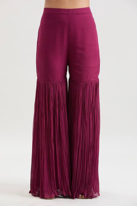 Basanti - Kapde Aur Koffee_Wine Organza Sequins, Stones Square Neck Embroidered Kurta Sharara Set_Online_at_Aza_Fashions