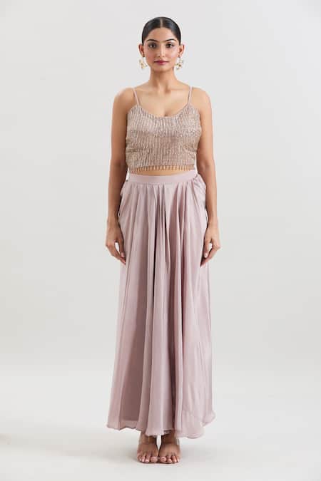 Shop_Basanti - Kapde Aur Koffee X AZA_Purple Crepe Sequins, Cut Work Scoop Neck, Round Embroidered Jacket And Skirt Set _Online_at_Aza_Fashions