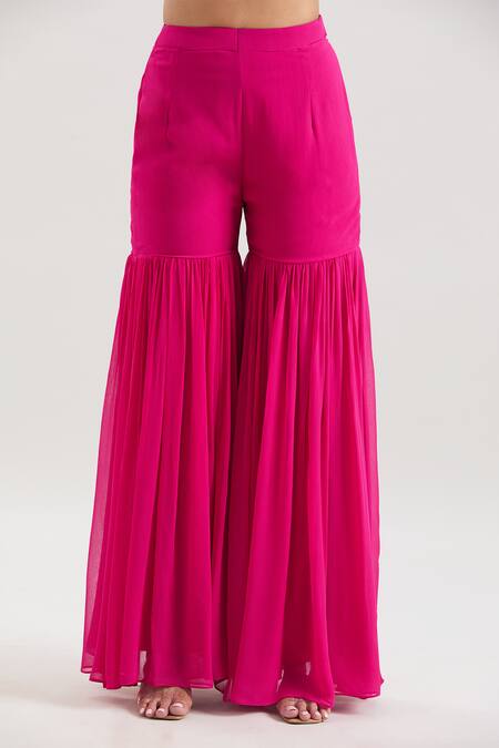 Basanti - Kapde Aur Koffee_Pink Organza Gota Patti Floral Print Jacket And Sharara Set_Online_at_Aza_Fashions