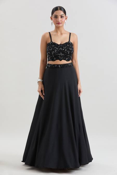 Basanti - Kapde Aur Koffee_Black Georgette Sequins, Cut Work, Beads Floral Embroidered Blouse Lehenga Set_Online_at_Aza_Fashions