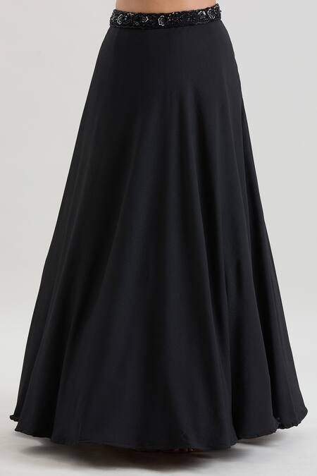 Basanti - Kapde Aur Koffee_Black Georgette Sequins, Cut Work, Beads Floral Embroidered Blouse Lehenga Set_at_Aza_Fashions