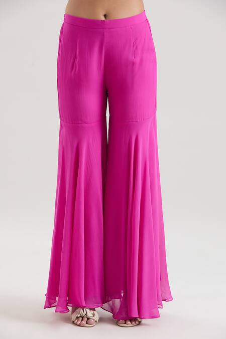 Basanti - Kapde Aur Koffee_Pink Georgette Sequins Round Neck Paisley Print Gathered Tunic And Sharara Set_at_Aza_Fashions