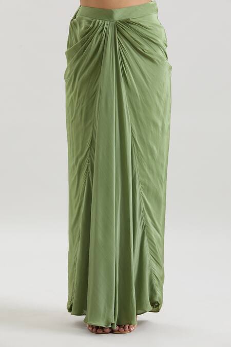 Basanti - Kapde Aur Koffee_Green Chiffon Sequins, Beads, Cut Work Floral Print Cape And Draped Skirt Set_Online_at_Aza_Fashions