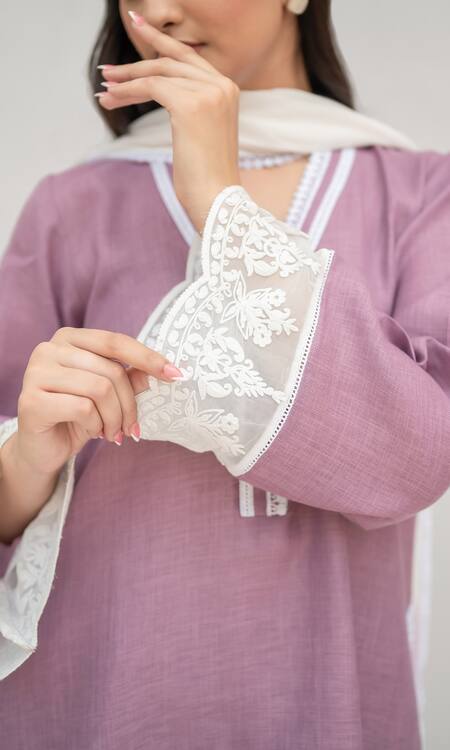 Daljit Sudan Purple Linen, Cotton, Georgette Embroidery V-neck Aari Straight Kurta Set Online at Aza Fashions Daljit Sudan_Purple Linen, Cotton, Georgette Embroidery V-neck Aari Straight Kurta Set _Online_at_Aza_Fashions