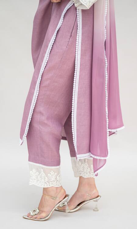 Buy Daljit Sudan Purple Linen, Cotton, Georgette Embroidery V-neck Aari Straight Kurta Set Online at Aza Fashions Buy_Daljit Sudan_Purple Linen, Cotton, Georgette Embroidery V-neck Aari Straight Kurta Set _Online_at_Aza_Fashions