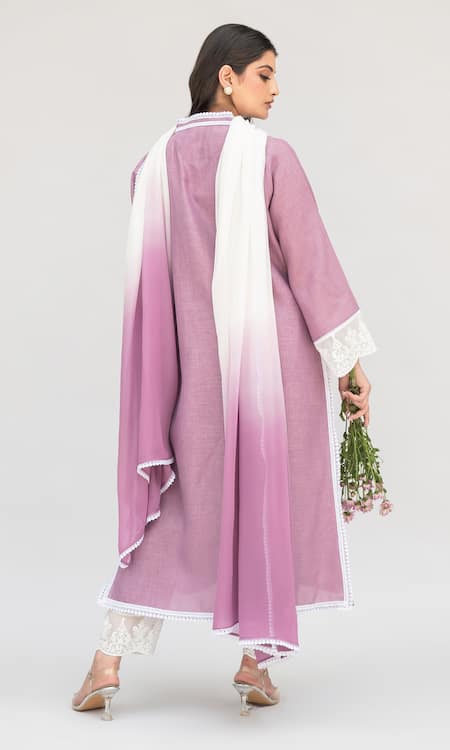 Shop Daljit Sudan Purple Linen, Cotton, Georgette Embroidery V-neck Aari Straight Kurta Set at Aza Fashions Shop_Daljit Sudan_Purple Linen, Cotton, Georgette Embroidery V-neck Aari Straight Kurta Set _at_Aza_Fashions
