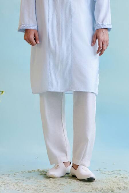 Nero India Blue Chanderi Embroidery Pintuck Detailed Straight Kurta Online at Aza Fashions Nero India_Blue Chanderi Embroidery Pintuck Detailed Straight Kurta _Online_at_Aza_Fashions