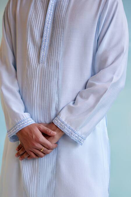 Buy Nero India Blue Chanderi Embroidery Pintuck Detailed Straight Kurta Online at Aza Fashions Buy_Nero India_Blue Chanderi Embroidery Pintuck Detailed Straight Kurta _Online_at_Aza_Fashions