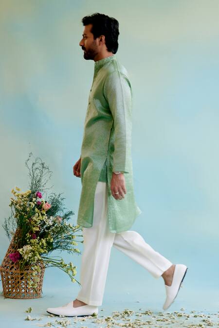 Nero India Green Crepe Stripe Pattern Straight Kurta at Aza Fashions Nero India_Green Crepe Stripe Pattern Straight Kurta _at_Aza_Fashions