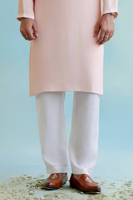 Shop Nero India Pink Linen, Georgette Dori Embroidered Front Straight Kurta Online at Aza Fashions Shop_Nero India_Pink Linen, Georgette Dori Embroidered Front Straight Kurta _Online_at_Aza_Fashions