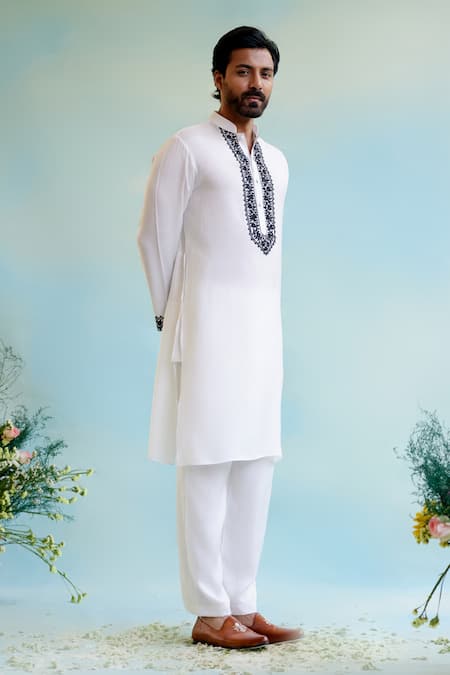 Shop_Nero India_White Muslin Embroidery Floral Kurta _Online_at_Aza_Fashions