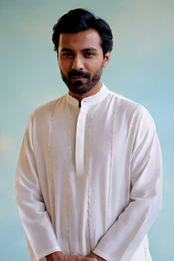 Shop_Nero India_Ivory Chanderi, Tissue Gota Patti Lace Embroidered Kurta With Pant _Online_at_Aza_Fashions