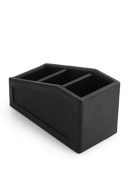 Nadora_Black Vegan Leather Braided Remote Organiser_Online_at_Aza_Fashions