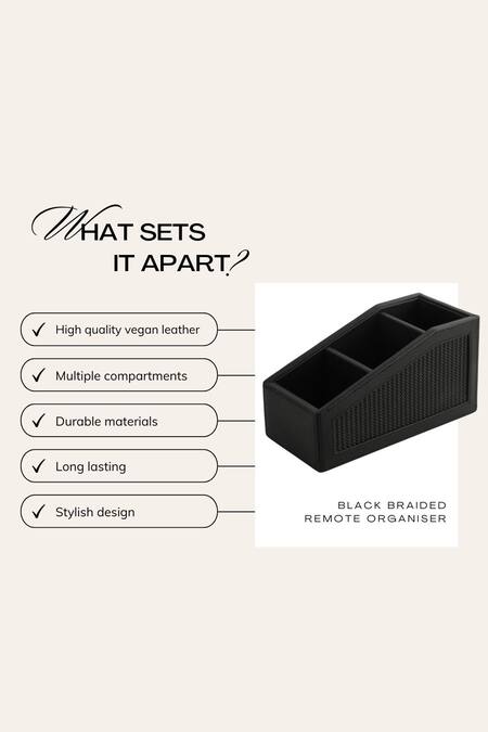 Shop_Nadora_Black Vegan Leather Braided Remote Organiser_Online_at_Aza_Fashions