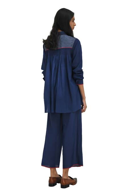 Buy Payal Pratap Blue Handloom Cotton Printed Striped Collar Damania Shirt Online at Aza Fashions Buy_Payal Pratap_Blue Handloom Cotton Printed Striped Collar Damania Shirt _Online_at_Aza_Fashions