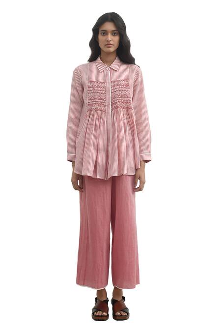 Payal Pratap Pink Handloom Cotton Printed Striped Collar Makrinitsa Shirt Online at Aza Fashions Payal Pratap_Pink Handloom Cotton Printed Striped Collar Makrinitsa Shirt _Online_at_Aza_Fashions