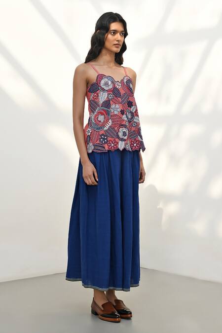 Shop Payal Pratap Blue Handloom Linen Solid Licata Wide-legged Pant at Aza Fashions Shop_Payal Pratap_Blue Handloom Linen Solid Licata Wide-legged Pant _at_Aza_Fashions