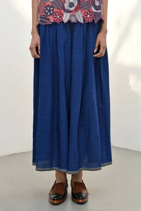 Buy Payal Pratap Blue Handloom Linen Solid Licata Wide-legged Pant Online at Aza Fashions Buy_Payal Pratap_Blue Handloom Linen Solid Licata Wide-legged Pant _Online_at_Aza_Fashions