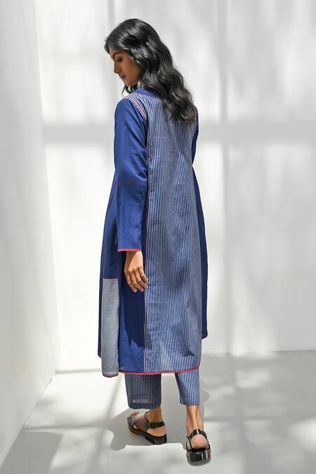 Shop Payal Pratap Blue Handloom Cotton Printed Striped Epirus Pant at Aza Fashions Shop_Payal Pratap_Blue Handloom Cotton Printed Striped Epirus Pant _at_Aza_Fashions