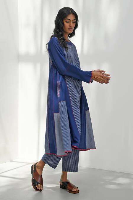 Payal Pratap Blue Handloom Cotton Printed Striped Epirus Pant Online at Aza Fashions Payal Pratap_Blue Handloom Cotton Printed Striped Epirus Pant _Online_at_Aza_Fashions