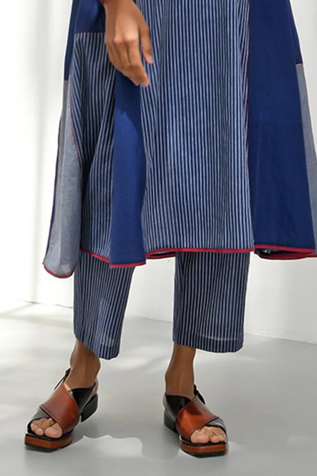 Payal Pratap Blue Handloom Cotton Printed Striped Epirus Pant at Aza Fashions Payal Pratap_Blue Handloom Cotton Printed Striped Epirus Pant _at_Aza_Fashions
