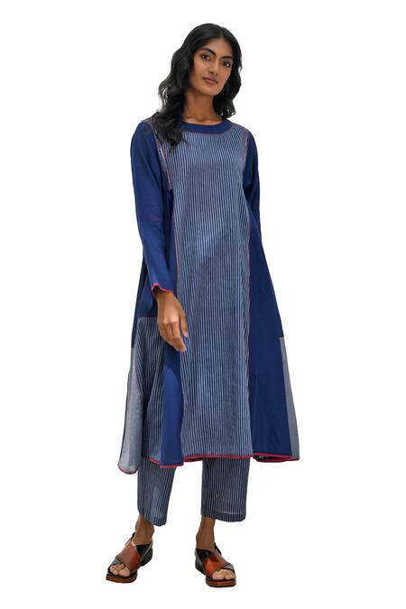 Buy Payal Pratap Blue Handloom Cotton Printed Striped Epirus Pant Buy_Payal Pratap_Blue Handloom Cotton Printed Striped Epirus Pant