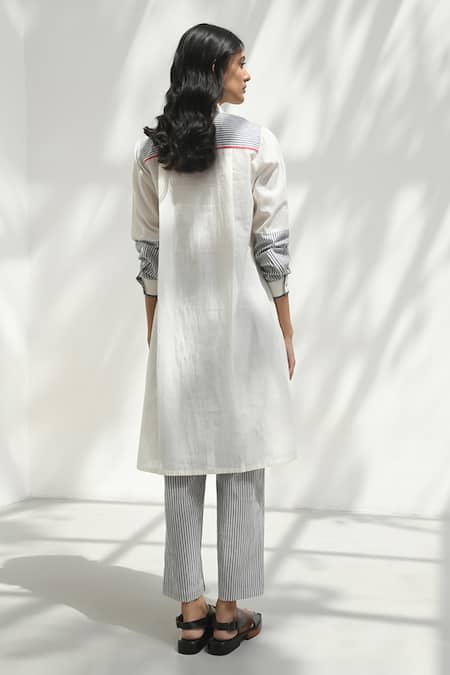 Shop Payal Pratap Blue Chambray Cotton Printed Striped Epirus Pattern Pant at Aza Fashions Shop_Payal Pratap_Blue Chambray Cotton Printed Striped Epirus Pattern Pant _at_Aza_Fashions