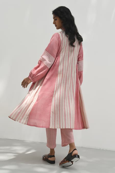 Shop Payal Pratap Pink Chambray Cotton Printed Striped Epirus Straight Pant at Aza Fashions Shop_Payal Pratap_Pink Chambray Cotton Printed Striped Epirus Straight Pant _at_Aza_Fashions