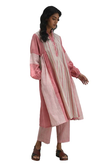 Payal Pratap Pink Chambray Cotton Printed Striped Epirus Straight Pant Online at Aza Fashions Payal Pratap_Pink Chambray Cotton Printed Striped Epirus Straight Pant _Online_at_Aza_Fashions