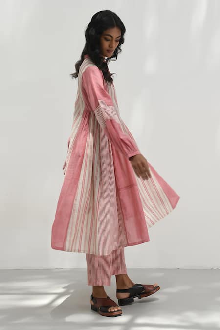 Buy Payal Pratap Pink Chambray Cotton Printed Striped Epirus Straight Pant Online at Aza Fashions Buy_Payal Pratap_Pink Chambray Cotton Printed Striped Epirus Straight Pant _Online_at_Aza_Fashions