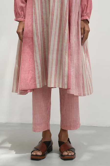Payal Pratap Pink Chambray Cotton Printed Striped Epirus Straight Pant at Aza Fashions Payal Pratap_Pink Chambray Cotton Printed Striped Epirus Straight Pant _at_Aza_Fashions