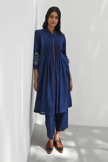 Payal Pratap Blue Handloom Cotton Florina Solid Straight Pant 