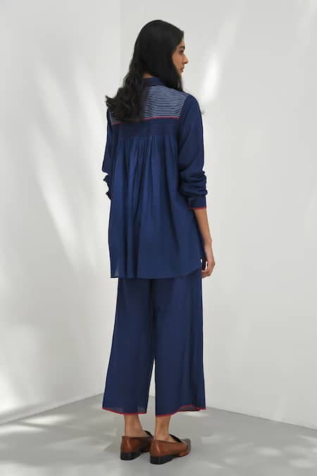 Shop Payal Pratap Blue Handloom Cotton Florina Solid Straight Pant at Aza Fashions Shop_Payal Pratap_Blue Handloom Cotton Florina Solid Straight Pant _at_Aza_Fashions