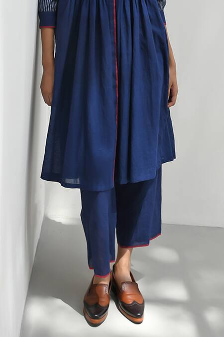 Shop Payal Pratap Blue Handloom Cotton Florina Solid Straight Pant Online at Aza Fashions Shop_Payal Pratap_Blue Handloom Cotton Florina Solid Straight Pant _Online_at_Aza_Fashions