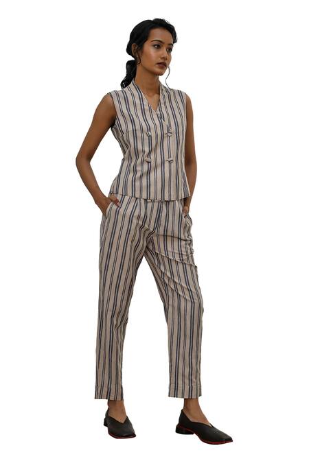 Payal Pratap Beige Handloom Linen Printed Striped Chorio Trouser Online at Aza Fashions Payal Pratap_Beige Handloom Linen Printed Striped Chorio Trouser _Online_at_Aza_Fashions