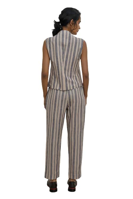 Shop Payal Pratap Beige Handloom Linen Printed Striped Chorio Trouser Online at Aza Fashions Shop_Payal Pratap_Beige Handloom Linen Printed Striped Chorio Trouser _Online_at_Aza_Fashions