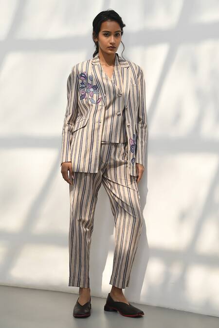 Payal Pratap Beige Handloom Linen Printed Striped Chorio Trouser at Aza Fashions Payal Pratap_Beige Handloom Linen Printed Striped Chorio Trouser _at_Aza_Fashions