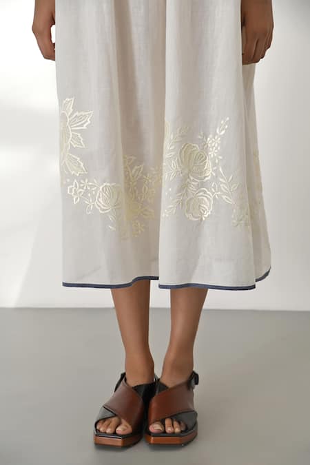 Buy Payal Pratap Ivory Handloom Cotton Embroidered Floral Round Pistoia Dress Buy_Payal Pratap_Ivory Handloom Cotton Embroidered Floral Round Pistoia Dress