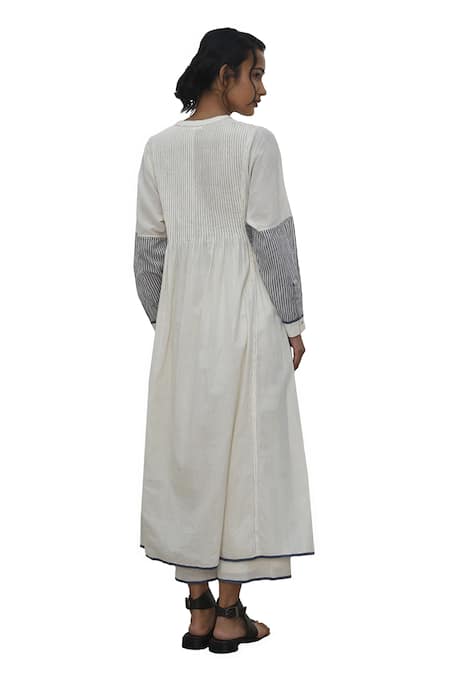 Shop Payal Pratap Ivory Handloom Cotton Printed Striped V Neck Lesvos Patchwork Panelled Dress Online at Aza Fashions Shop_Payal Pratap_Ivory Handloom Cotton Printed Striped V Neck Lesvos Patchwork Panelled Dress _Online_at_Aza_Fashions