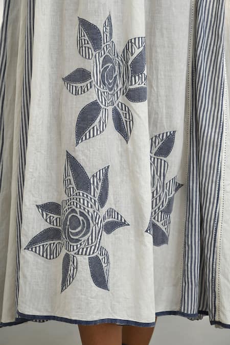 Buy Payal Pratap Ivory Handloom Cotton Printed Striped V Neck Lesvos Patchwork Panelled Dress Online at Aza Fashions Buy_Payal Pratap_Ivory Handloom Cotton Printed Striped V Neck Lesvos Patchwork Panelled Dress _Online_at_Aza_Fashions