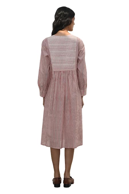 Shop Payal Pratap Pink Handloom Cotton Printed Striped Round Pelion Dress Online at Aza Fashions Shop_Payal Pratap_Pink Handloom Cotton Printed Striped Round Pelion Dress _Online_at_Aza_Fashions