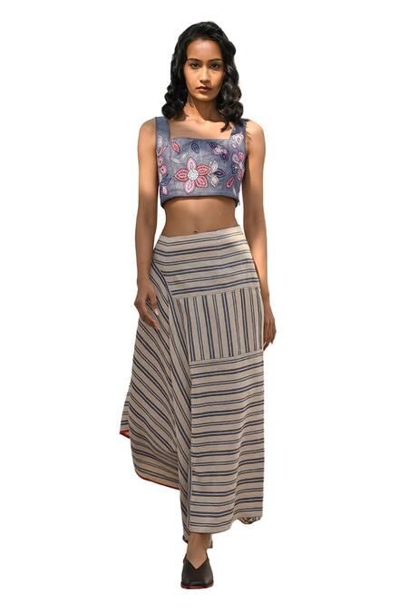 Buy Payal Pratap Beige Handloom Linen Printed Striped Elia Asymmetric Skirt Online at Aza Fashions Buy_Payal Pratap_Beige Handloom Linen Printed Striped Elia Asymmetric Skirt _Online_at_Aza_Fashions