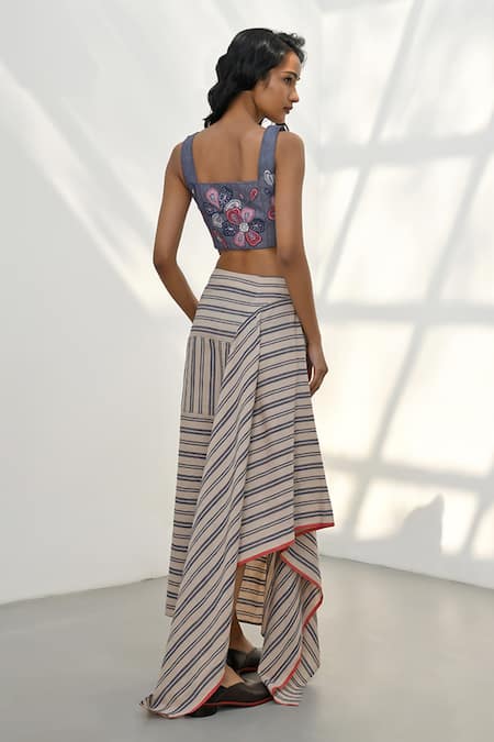 Shop Payal Pratap Beige Handloom Linen Printed Striped Elia Asymmetric Skirt at Aza Fashions Shop_Payal Pratap_Beige Handloom Linen Printed Striped Elia Asymmetric Skirt _at_Aza_Fashions