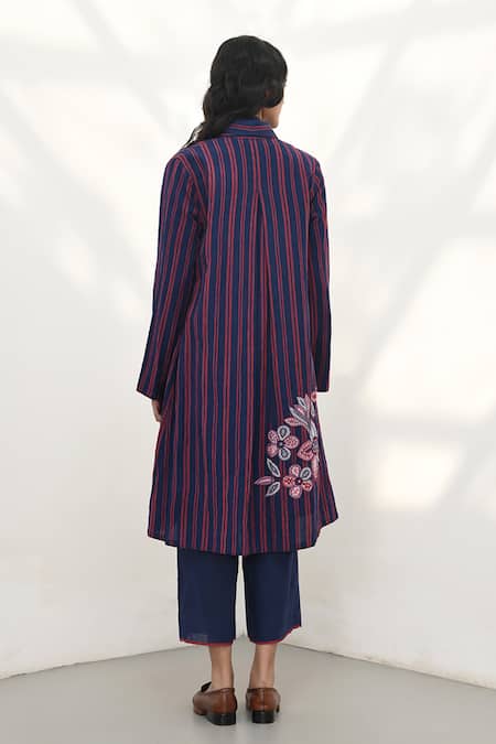 Shop Payal Pratap Blue Handloom Linen Printed Striped Shawl Lapel Jacket at Aza Fashions Shop_Payal Pratap_Blue Handloom Linen Printed Striped Shawl Lapel Jacket _at_Aza_Fashions