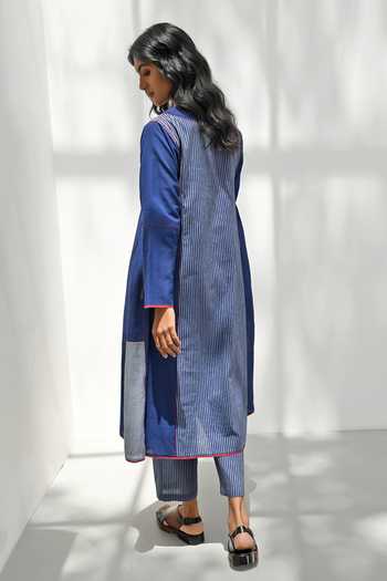 Shop Payal Pratap Blue Handloom Cotton Printed Striped Round Athena Dress at Aza Fashions Shop_Payal Pratap_Blue Handloom Cotton Printed Striped Round Athena Dress _at_Aza_Fashions