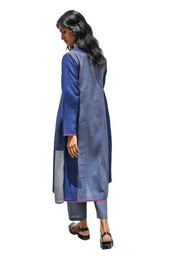 Buy Payal Pratap Blue Handloom Cotton Printed Striped Round Athena Dress Online at Aza Fashions Buy_Payal Pratap_Blue Handloom Cotton Printed Striped Round Athena Dress _Online_at_Aza_Fashions