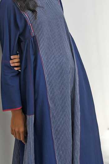 Buy Payal Pratap Blue Handloom Cotton Printed Striped Round Athena Dress Buy_Payal Pratap_Blue Handloom Cotton Printed Striped Round Athena Dress