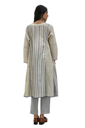 Shop_Payal Pratap_Beige Handloom Cotton Printed Striped Round Athena Pattern Dress _Online_at_Aza_Fashions