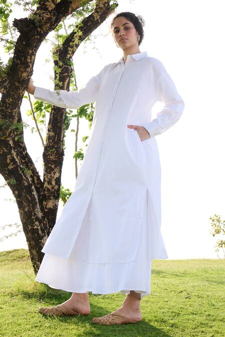 Buy RAAS LIFE White Linen, Cotton Collared Magnolia Tunic With Pant Online at Aza Fashions Buy_RAAS LIFE_White Linen, Cotton Collared Magnolia Tunic With Pant _Online_at_Aza_Fashions